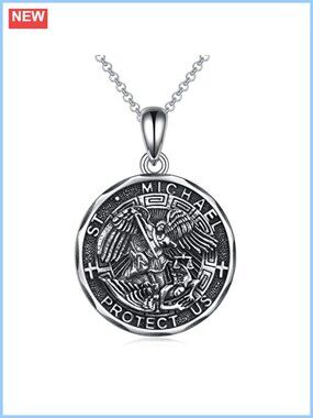 Sterling Silver Saint Michael Pendant Necklace 22in Cable Chain